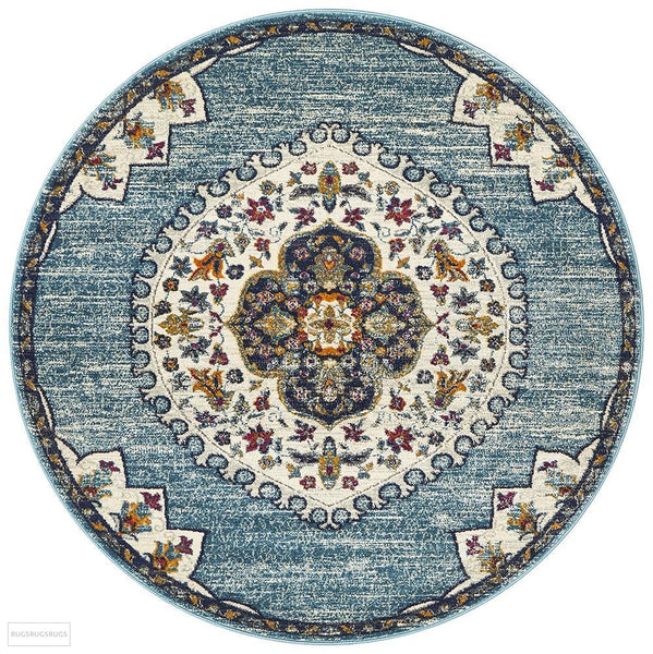 Babylon 202 Blue Round Rug - MODERN