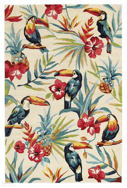 Copacabana Toucan Tropical Indoor Outdoor Rug Cream