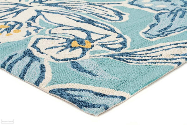 Copacabana Whimsical Blue Floral Indoor Outdoor Rug