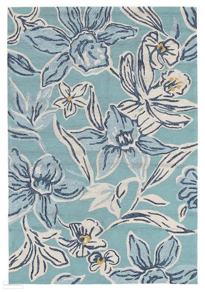 Copacabana Whimsical Blue Floral Indoor Outdoor Rug