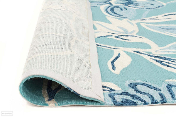 Copacabana Whimsical Blue Floral Indoor Outdoor Rug