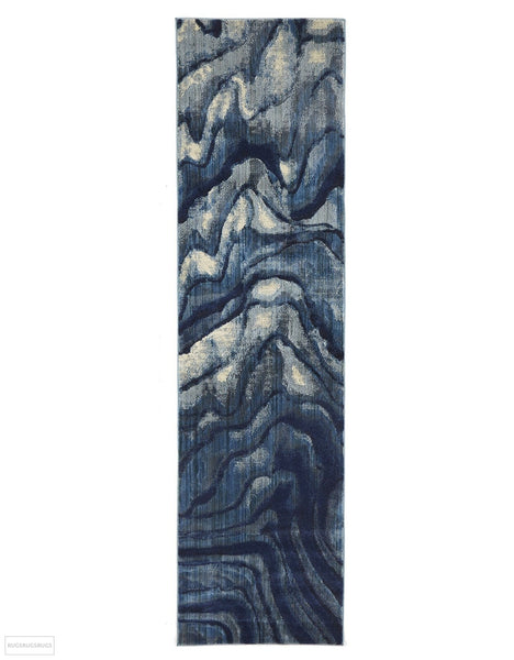 Dreamscape Waves Modern Indigo Rug - 300x80cm