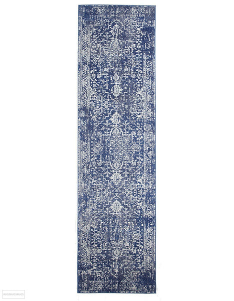 Evoke Contrast Navy Transitional Rug - 300x80cm