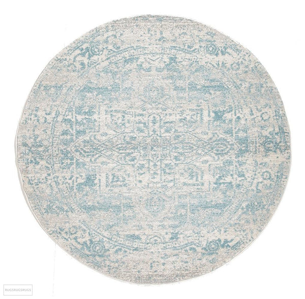 Evoke Glacier White Blue Transitional Round Rug