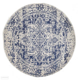 Evoke Horizon White Navy Transitional Round Rug