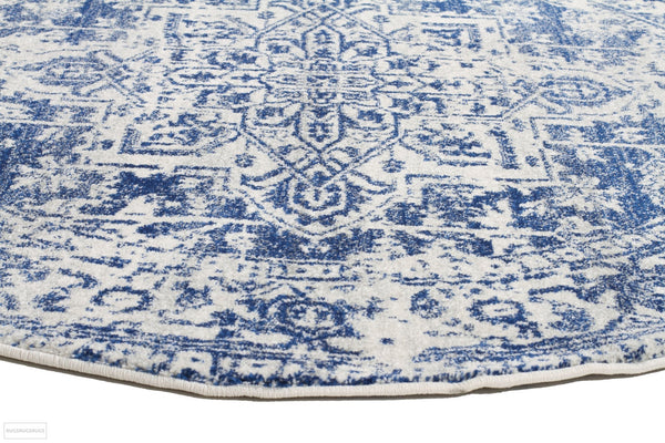 Evoke Horizon White Navy Transitional Round Rug