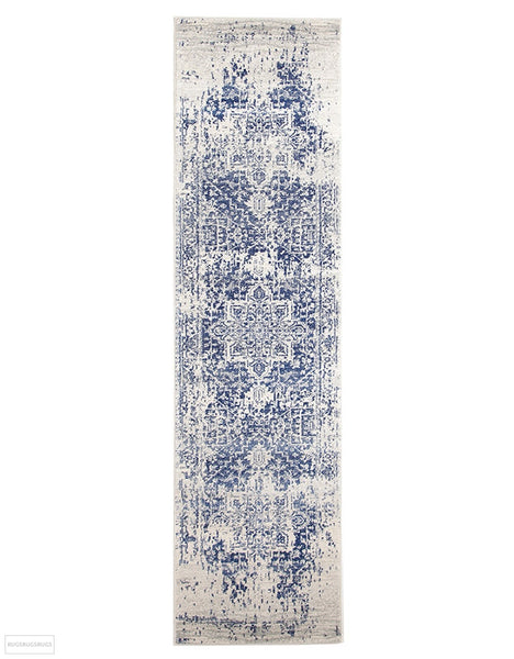 Evoke Horizon White Navy Transitional Rug - 300x80cm