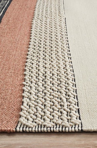 Esha Textured Woven Rug White Peach - Modern