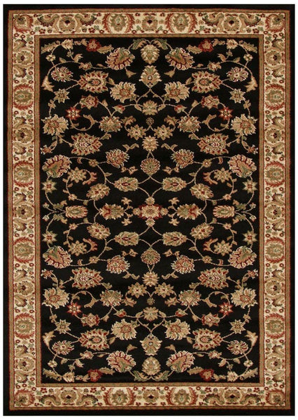 Istanbul Collection Traditional Floral Pattern Black Rug - 170x120cm