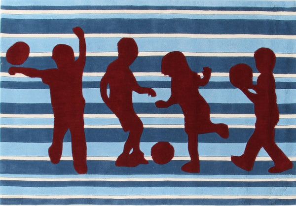 Funky Striped Kids Rug Blue and Burgundy - Kids