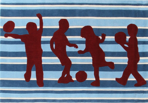 Funky Striped Kids Rug Blue and Burgundy - Kids