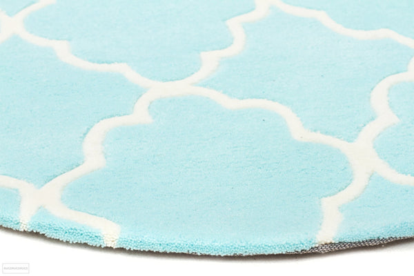 Kids Trellis Design Round Rug Soft Blue - Kids