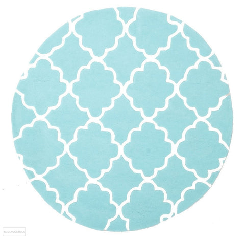 Kids Trellis Design Round Rug Soft Blue - Kids