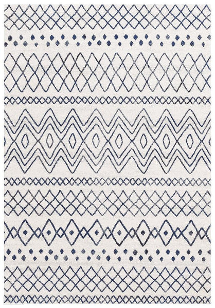 Oasis Nadia White Blue Rustic Tribal Rug - 230X160cm