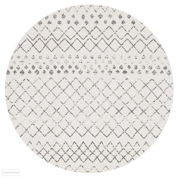 Oasis Selma White Grey Tribal Round Rug - 150X150cm