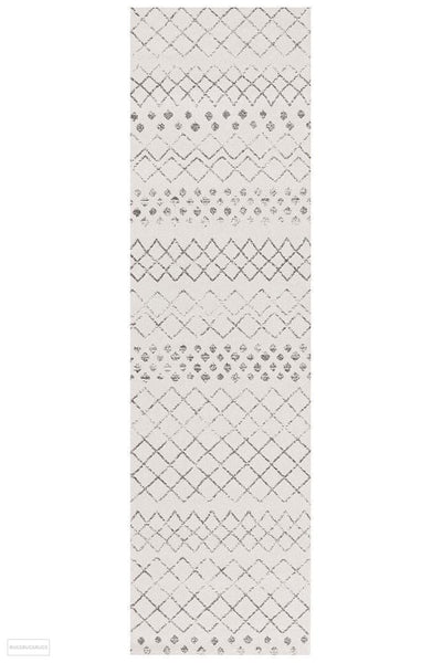 Oasis Selma White Grey Tribal Rug - 300X80cm