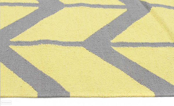 Fantasy Firefly Yellow Chevron Sunny Handmade Wool Rug - Modern