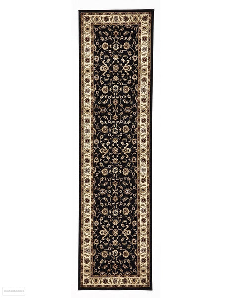 Sydney Collection Classic Rug Black with Ivory Border - 150x80cm