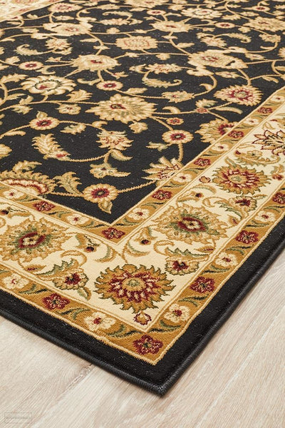 Sydney Collection Classic Rug Black with Ivory Border