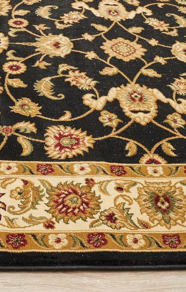 Sydney Collection Classic Rug Black with Ivory Border