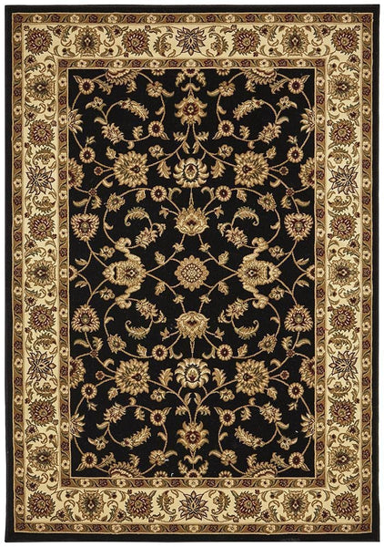 Sydney Collection Classic Rug Black with Ivory Border - 170x120cm
