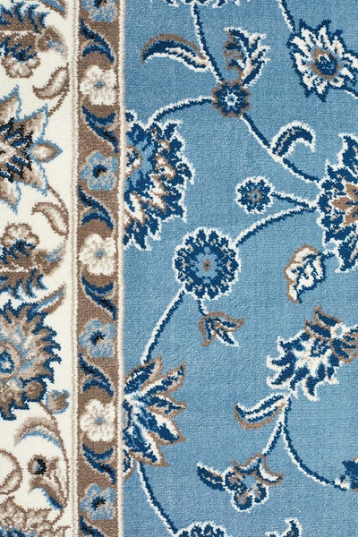 Sydney Collection Classic Rug Sky Blue with Blue Border