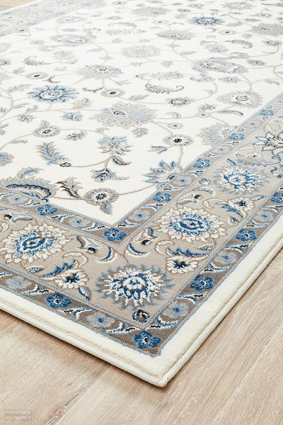 Sydney Collection Classic Rug White with Beige Border