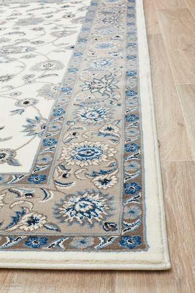 Sydney Collection Classic Rug White with Beige Border