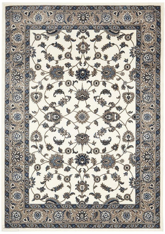 Sydney Collection Classic Rug White with Beige Border - 170x120cm
