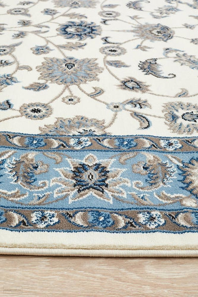 Sydney Collection Classic Rug White with Blue Border