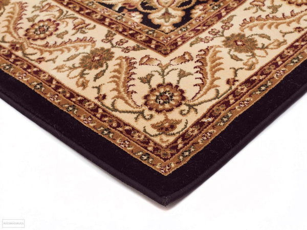 Sydney Medallion Runner Black with Ivory Border Runner Rug