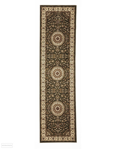 Sydney Medallion Runner Green with Ivory Border Runner Rug