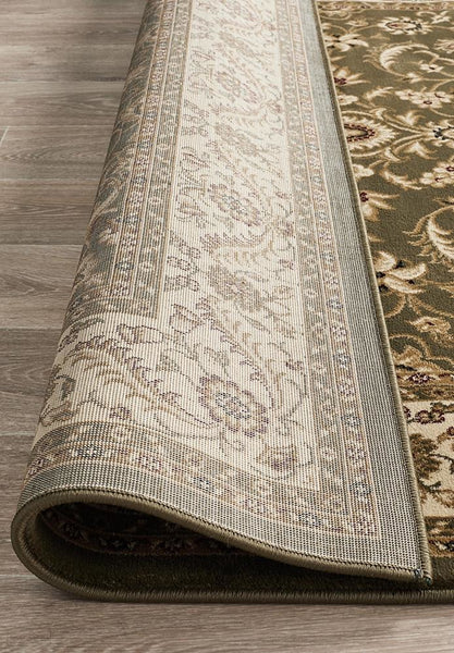 Sydney Collection Medallion Rug Green with Ivory Border