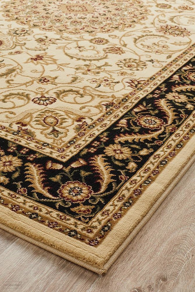 Sydney Collection Medallion Rug Ivory with Black Border