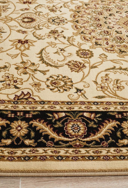Sydney Collection Medallion Rug Ivory with Black Border