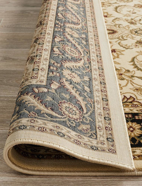 Sydney Collection Medallion Rug Ivory with Black Border