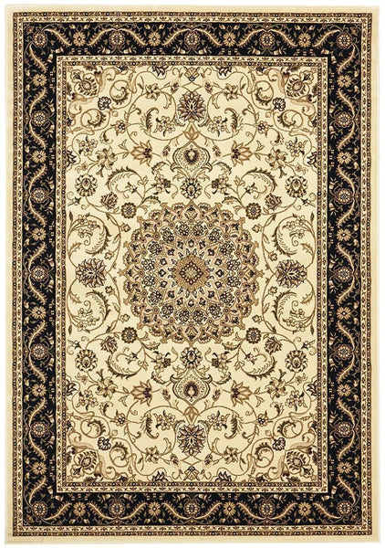 Sydney Collection Medallion Rug Ivory with Black Border - 170x120cm