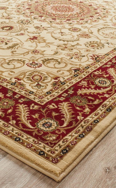 Sydney Collection Medallion Rug Ivory with Red Border