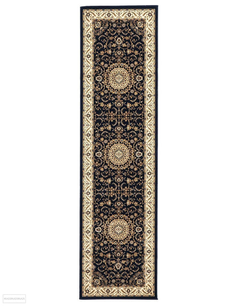 Sydney Medallion Runner Blue with Ivory Border Runner Rug