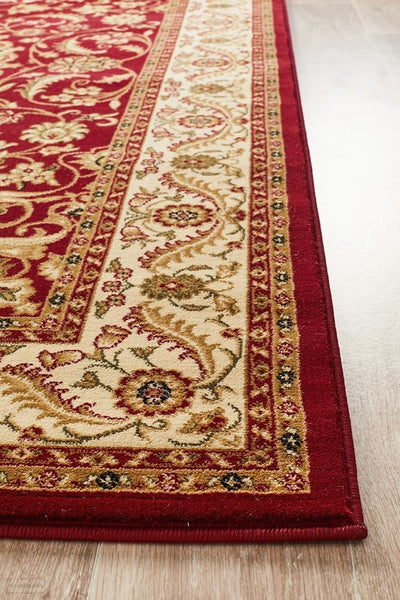 Sydney Collection Medallion Rug Red with Ivory Border