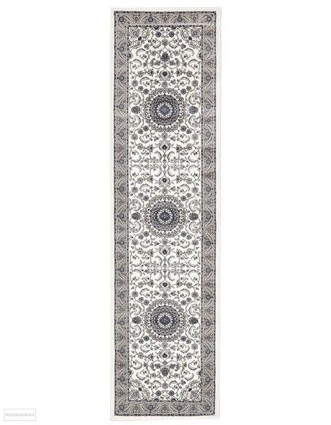 Sydney Collection Medallion Rug White with Beige Border - 150x80cm