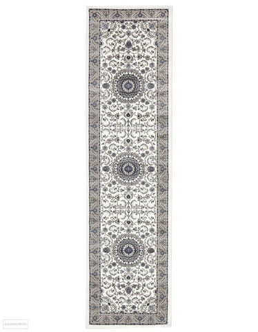 Sydney Medallion Runner White with Beige Border Runner Rug