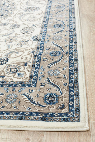 Sydney Collection Medallion Rug White with Beige Border