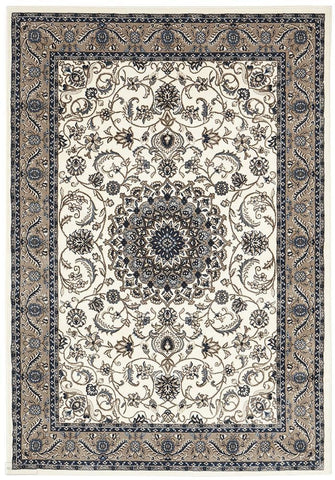 Sydney Collection Medallion Rug White with Beige Border - 170x120cm