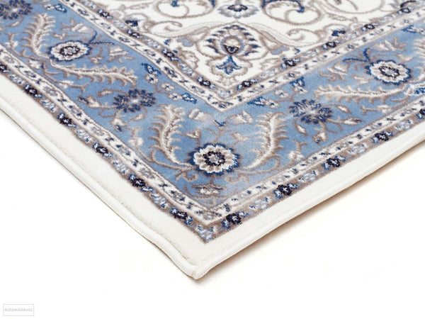 Sydney Medallion Runner White with Blue Border Runner Rug