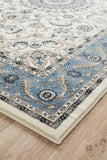 Sydney Collection Medallion Rug White with Blue Border