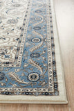 Sydney Collection Medallion Rug White with Blue Border