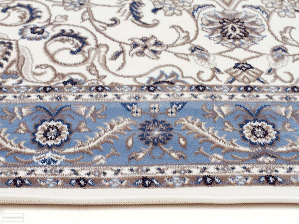 Sydney Medallion Runner White with Blue Border Runner Rug