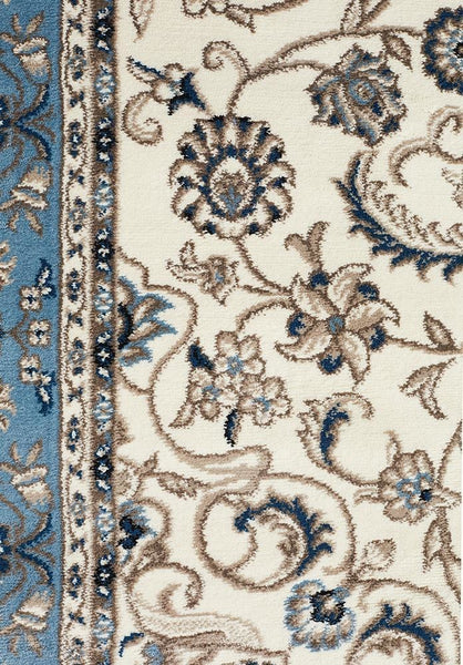 Sydney Collection Medallion Rug White with Blue Border