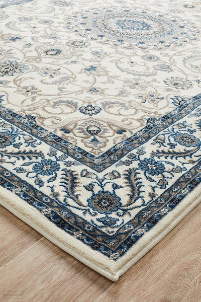 Sydney Collection Medallion Rug White with White Border
